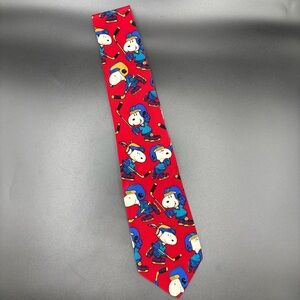 Vintage‎ 1958 Men's Snoopy Neck Tie Cool Shot Peanuts Red Hockey Silk USA